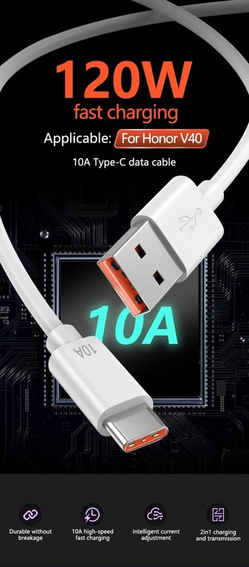 120W 10A USB A to Type-C Super Fast Charging Cable (Huawei / Xiaomi / Honor gallery