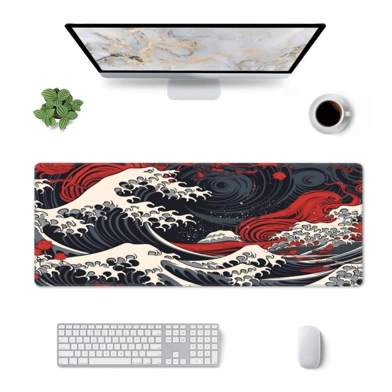 Abstract Japanese Wave Gaming Mouse Pad XL, Large Non Slip Rubber Mousepad, S... gallery