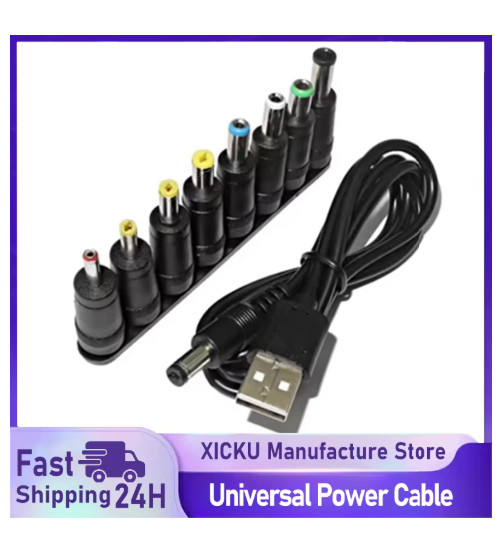 USB to DC 5.5×2.1mm Power Cable 5V with 8 Adapter Tips