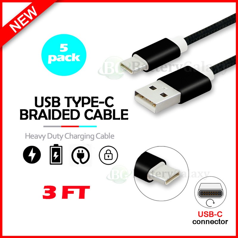 5X USB Type-C Braided Cable for Motorola Moto G Fast/G Power/G Stylus/G 5G Plus