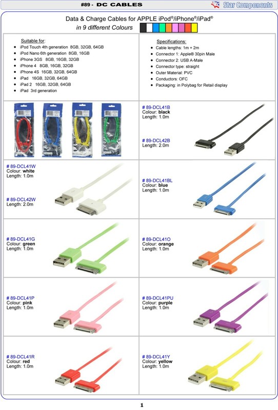 USB Sync Cable / Charger for APPLE iPod /iPhone /iPad ( 1 m - Orange ) gallery