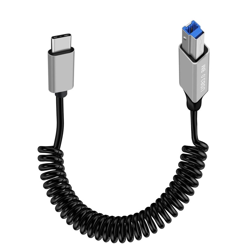 Coiled USB to B Printer Cable Coiled USB 3.0 Printer Cable Super Speed 5Gbps,...