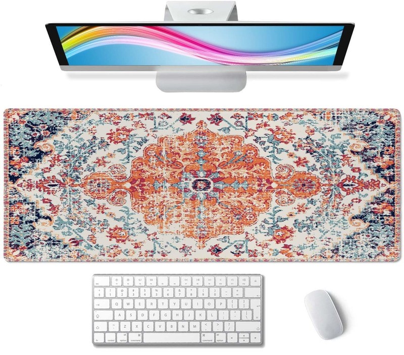 Large Gaming Mouse Pad with Stitched Edges, Carpet Pattern Boho Style Ethnic …