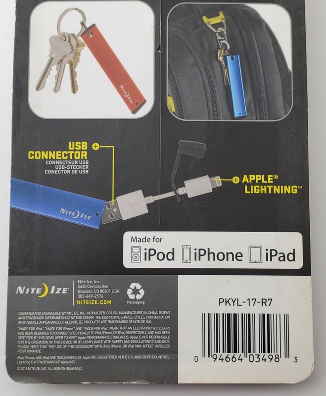 iPod iPhone iPad Mini Power Cord Nite Ize PowerKey Charge & Sync Data USB Cable gallery