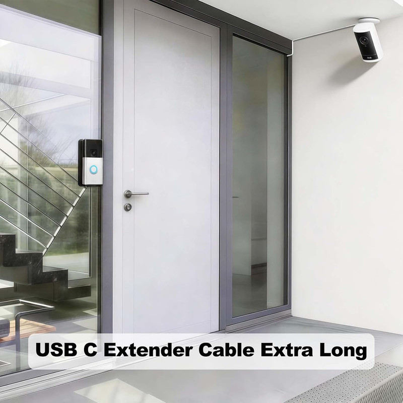 25FT USB C Extension Cable for Ring Solar Panel, White Waterproof USBC Male to F gallery