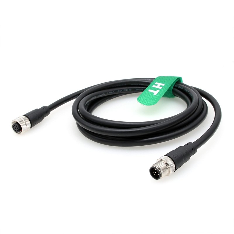 M12 Cable, 5M, 8 Pin Female to 8 Pin Male, A Coded, Cognex Sensor, Camera, Data