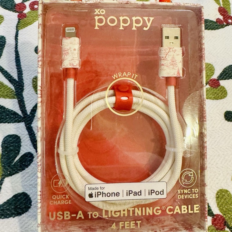 Apple Xo Poppy Phone Charger USB A to Lightening Cable🍎 4 ft 🍎Brand New In Box
