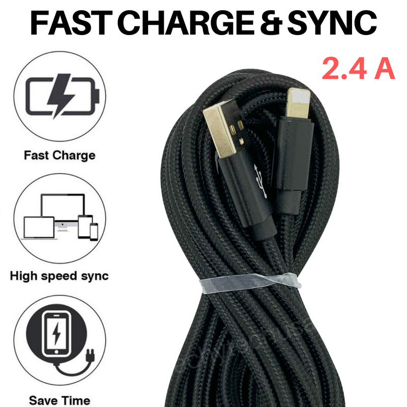 10Ft USB Fast Charge Cable For iPhone 12 11 XR 8 7 6 5 Heavy Duty Charging Cord gallery