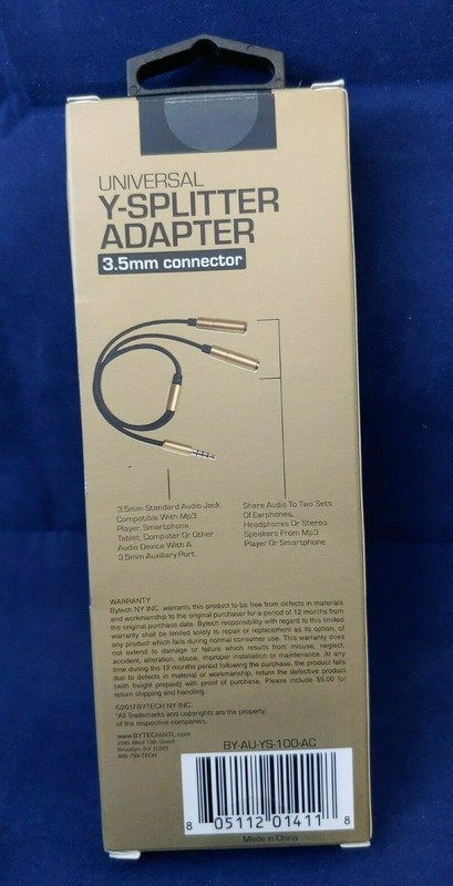 BYTECH UNIVERSAL Y-SPLITTER ADAPTER 3.5mm Connector- Gold (5402-5413) gallery