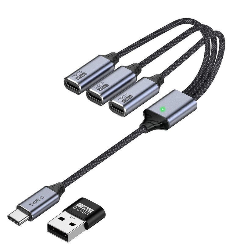 USB C Splitter 1 in 3 Out Cable – 10-Inch Short USB-C Female to 3 Type-C Male…