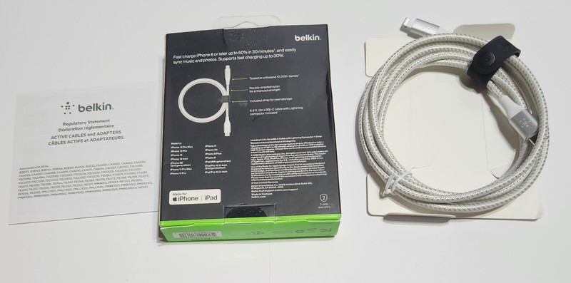 Unused White Belkin Boost Charge Braided USB-C to Lightning Cable 6.6ft/2M gallery
