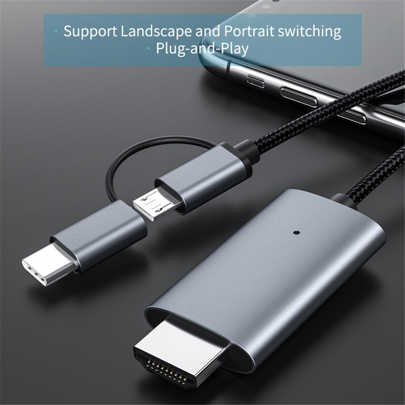 2 in 1 Micro USB Type C to HDMI Cable Adapter 1080P For Phone to HDTV Projector