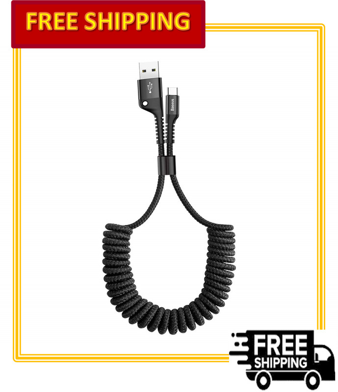 Baseus 100W Retractable Coiled USB A to USB C Nylon Braided Fast Charger Cord