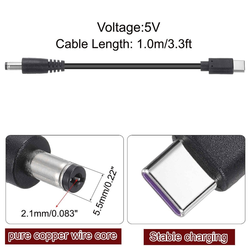 3.3FT USB C To DC PD Power Fast Charging Cable 5.5x2.1mm 15W/5V Adapter gallery