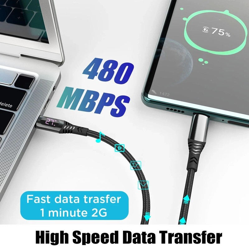 100W PD USB C to C Fast Charging Cable Type C LED Display Charger Cord gallery