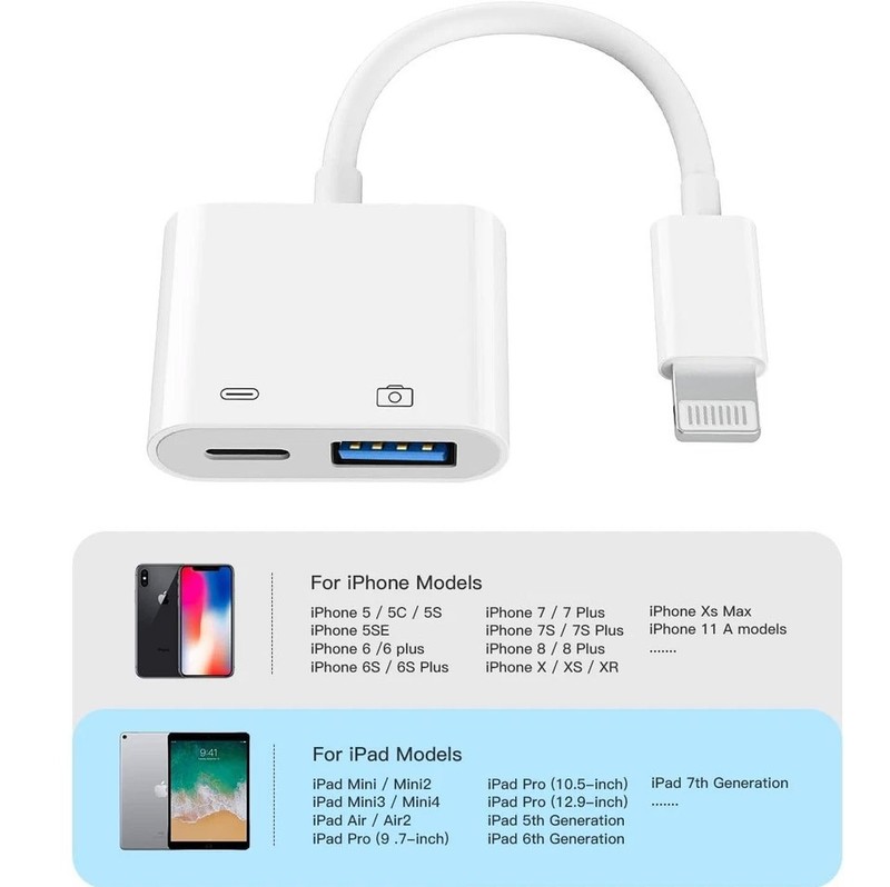 Apple Certified Lightning Male to USB Female Adapter OTG and Charger Cable for i gallery