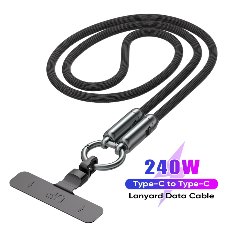 240W 120CM USB C to USB C Lanyard Crossbody Data Cable Fast Charging, Neck Strap