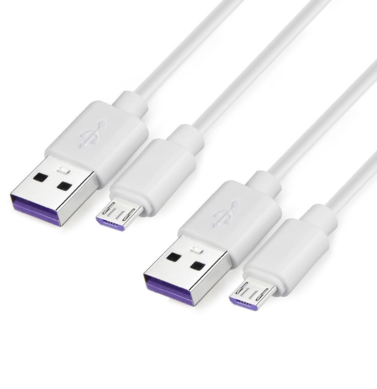 2 Pack USB to Micro USB Cable 6 FT Android Charging Cord Data Transfer White