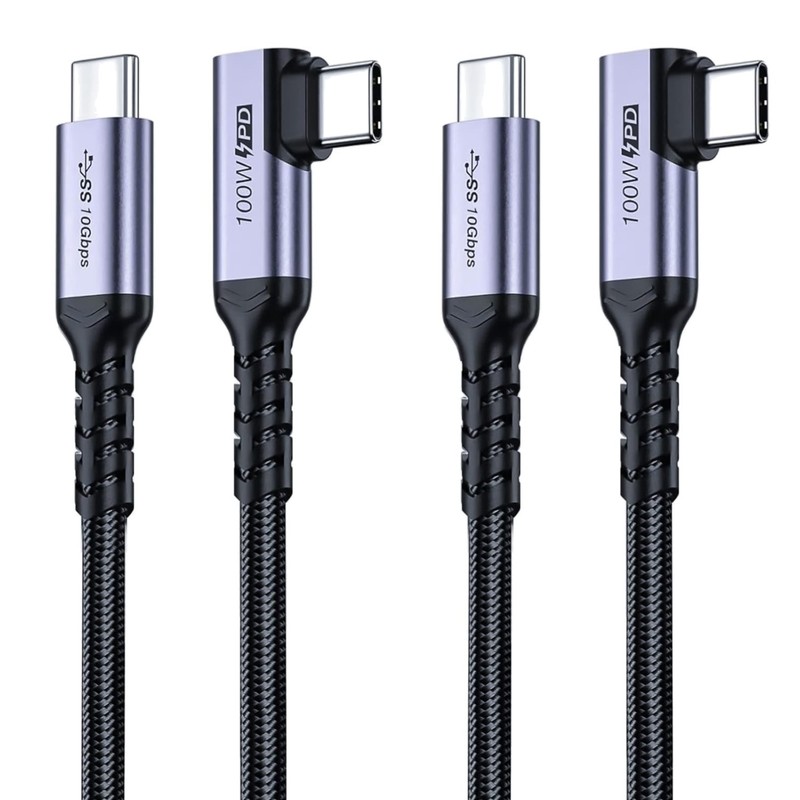 USB C 3.1 Data Cable 10FT 2 Packs Right Angle 100W Fast Charging