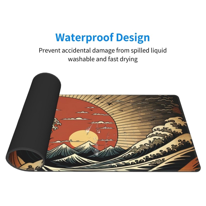 Japanese Wave Raising Sun Gaming Mouse Pad XL, Large Non Slip Rubber Mousepad... gallery