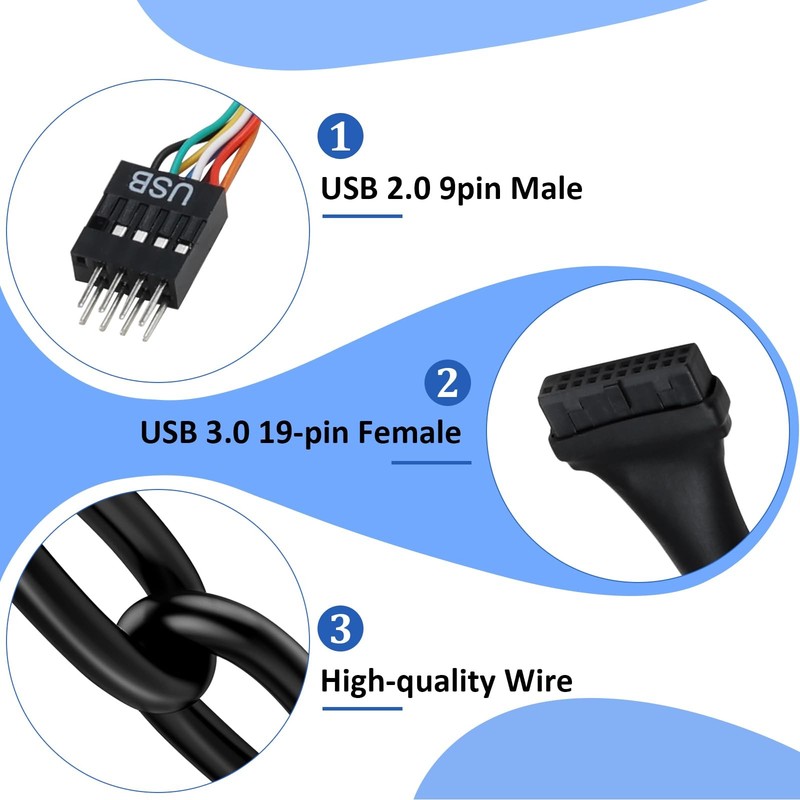2 PCS USB 3.0 Motherboard Adapter Header Cable 19 Pin Female To 2.0 9 Pin gallery