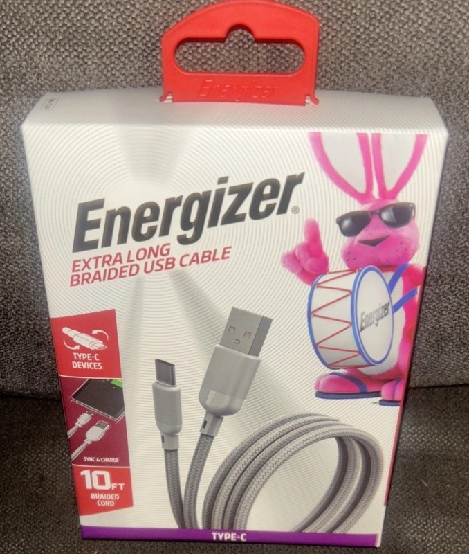 Energizer 10ft Extra Long Braided🪫Type-C to USB Charging Cable🔋Gray gallery