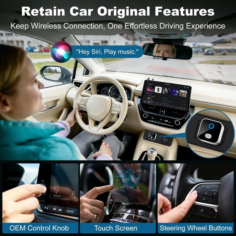 Wireless CarPlay & Android Auto Adapter, One-Click Switch Mini Size WiFi 6 & ... gallery