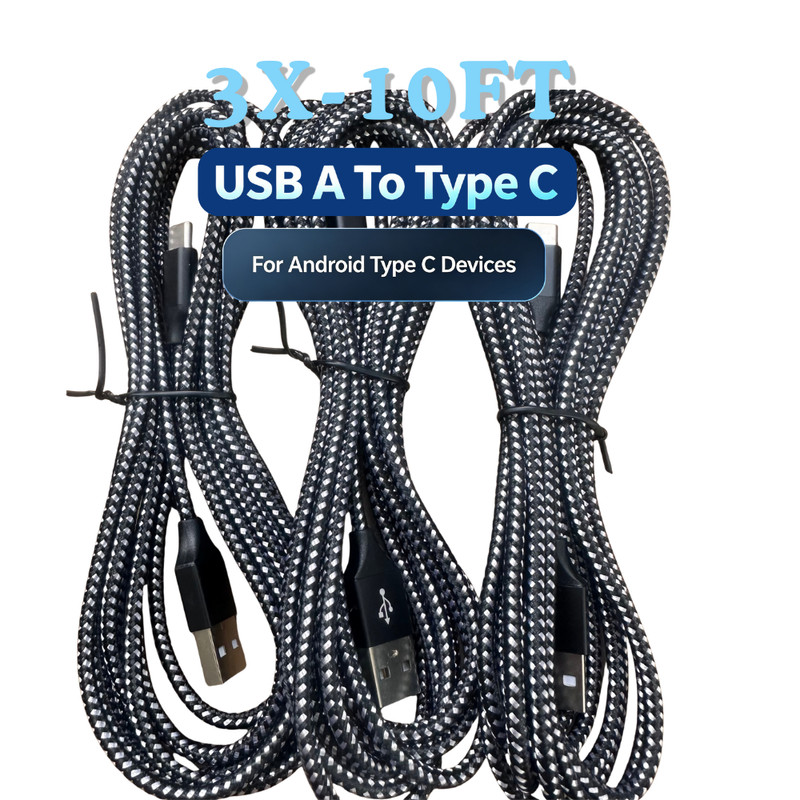 3Pack 10ft USB C/Type C Fast Charger Cable Charging Cord For Samsung S8 S9 S10