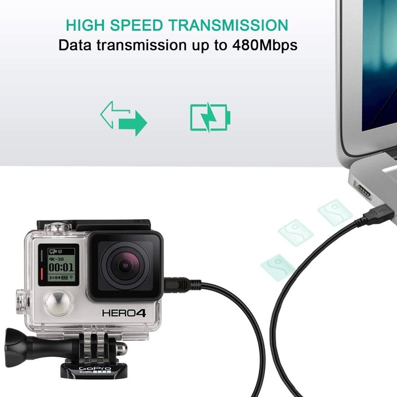 Mini USB Cable for GoPro Hero 4, 3, 2, 1-3ft Data Sync and Charging Cord, USB... gallery