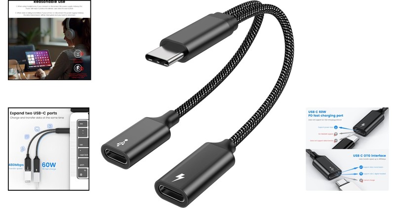 Dual USB-C Adapter Cable – Fast Charge & Data Transfer for Steam Deck & More gallery