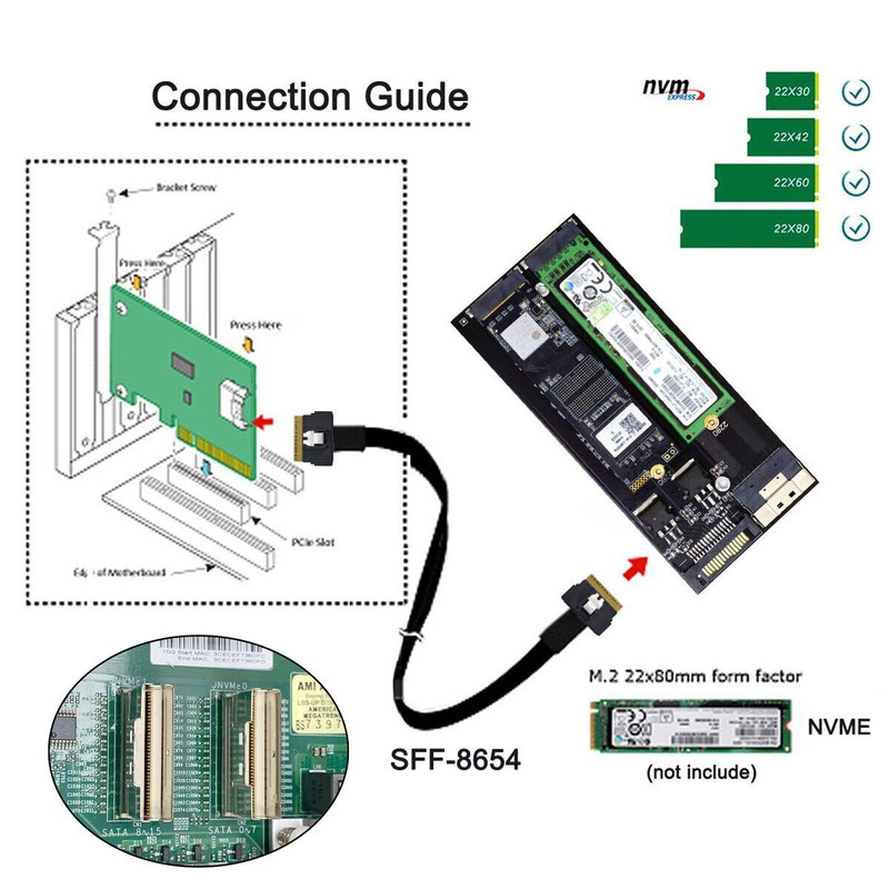 CABLECY Slimline SFF-8654 8X Dual NVME M.2 AHCI Raid Card VROC PCIE Express 4.0 gallery