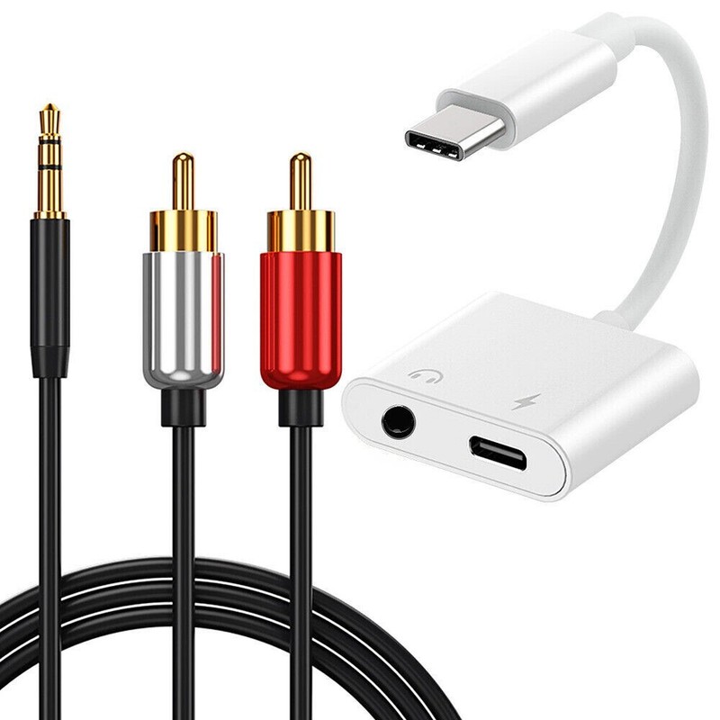 For OnePlus 10 Pro 5G 2in1 USB C to 3.5mm Adapter AUX & DAC Date Cable+RCA Cable
