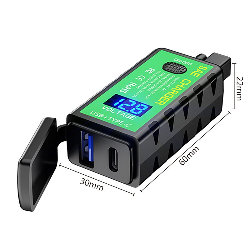 12V SAE to USB PD Fast Charging Adapter Voltmeter Motorcycle USB Type C Charger gallery