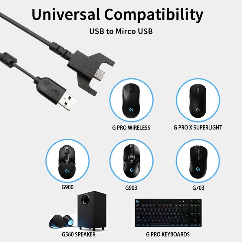 USB Charging Cable (6 feet) for Logitech G703 / G900 / G903 / G Wireless/G X ... gallery