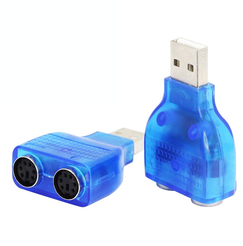 USB To PS2 Adapter Dual Keyboard Mouse Converter Cable For Laptop PC Blue 2PK