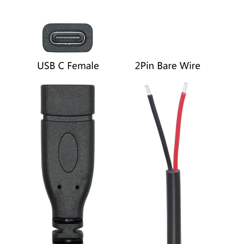 2Pcs USB C to 2 Pin Bare Wire Open End Wire, 1M/3FT USB Type C Female Plug Pi... gallery