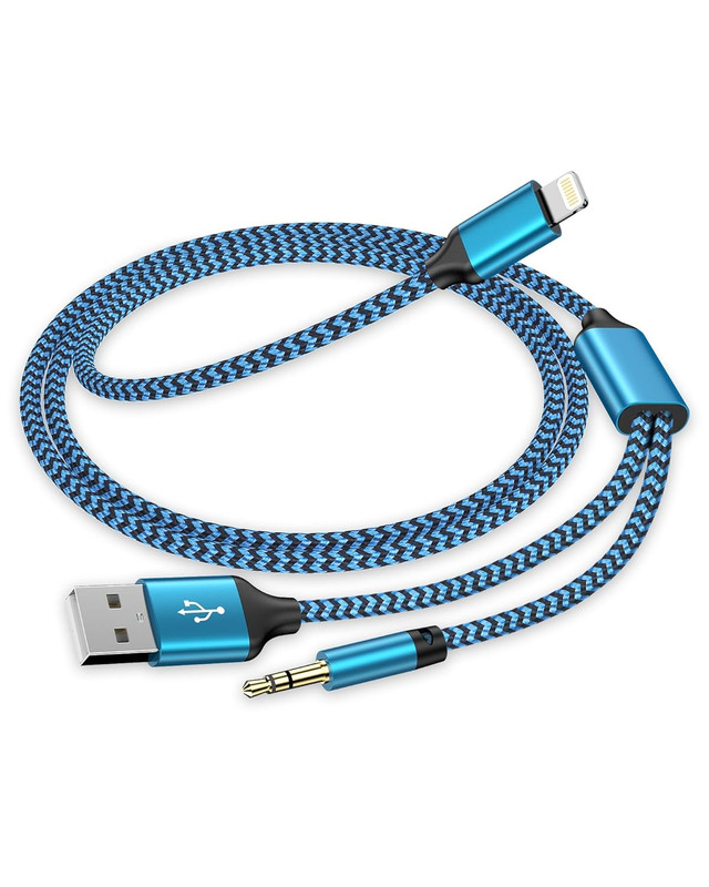 3.5mm Aux Cable with USB A 2-In-1 Charge Fit with iPhone 14 13 12 11 XS XR lot gallery