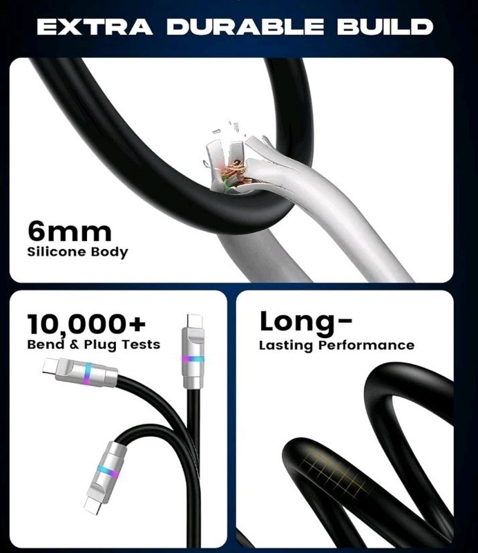 Fast Charge Cable, Smart Light RGB Light Up 100W Charging Cord USB A To C 19.6ft gallery