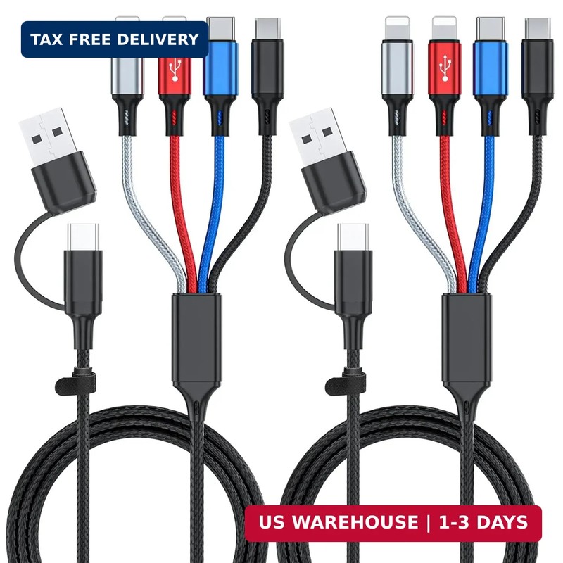 6 in 1 Multi Charging Cable 2Pack – 6FT USB Cable 3A Charger Cable Braided Unive