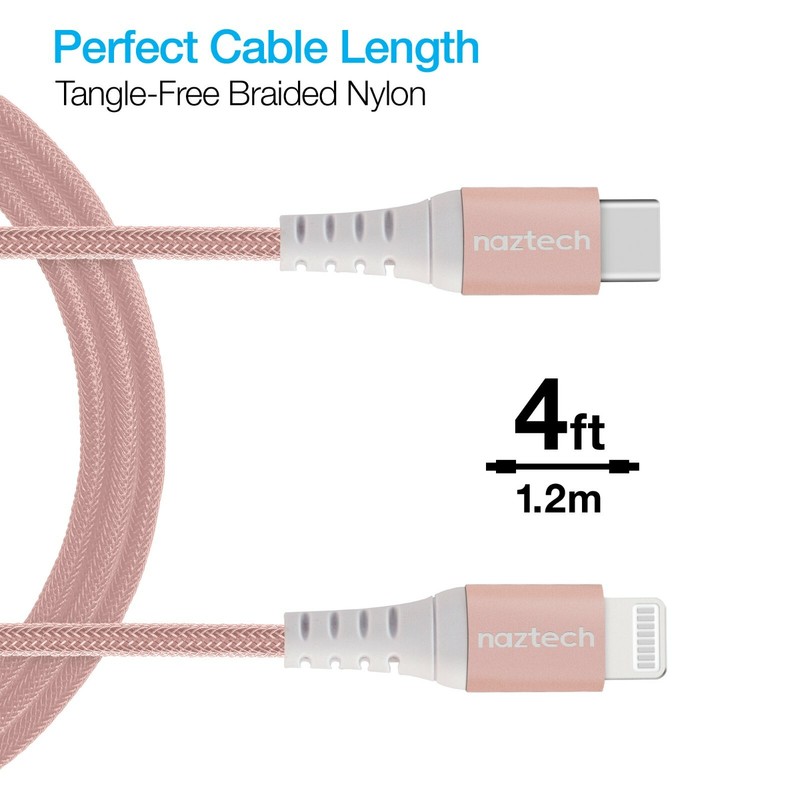 Naztech Braided Fast Charge MFi Lightning to USB-C Cable - Rose Gold gallery