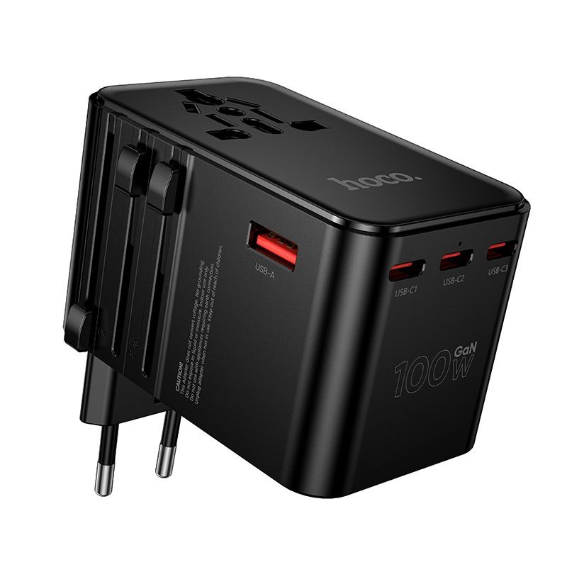 Hoco Travel Adapter 100W GaN with Fast Charging 4 Port Type-C and USB-A - Black gallery