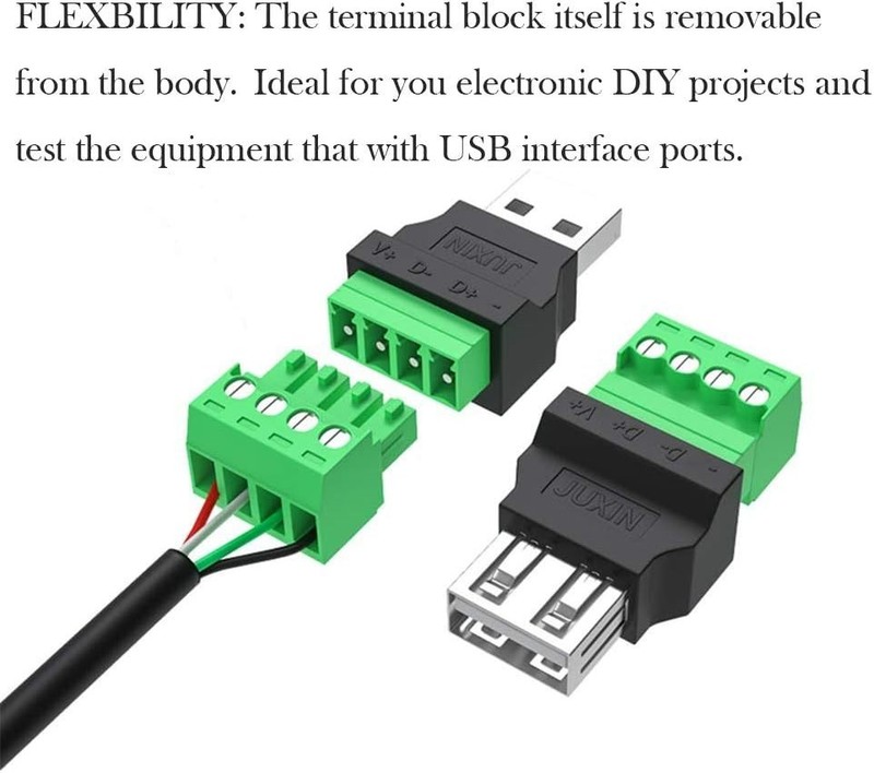 Durable USB 2.0 Type A Screw Terminal Block Connector - Ideal for DIY Projects gallery