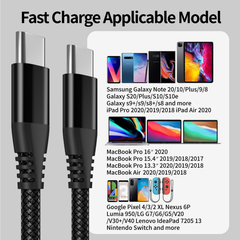 60W Fast USB-C to USB-C Cable 10ft Type C Cord For iPhone 15 16/Plus/Pro/Max Lot gallery