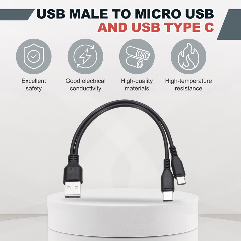 2 Pcs Multi USB A to Micro USB and USB Type C 2 in 1 Splitter 8 Inch, 2Colors gallery
