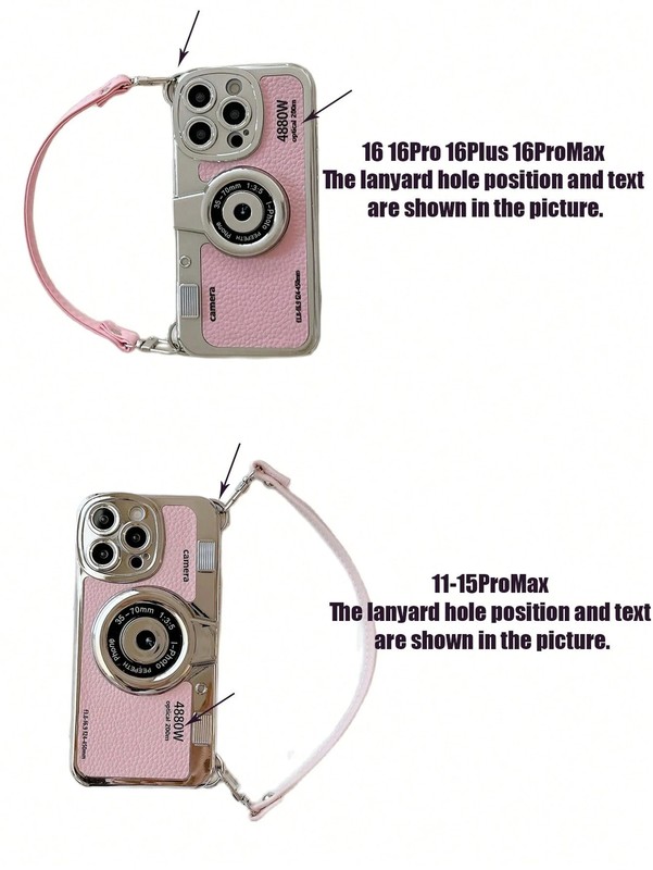 Pink Camera Pattern Phone Case with Lanyard for iPhone 16 – Cute & Kawaii Charm gallery