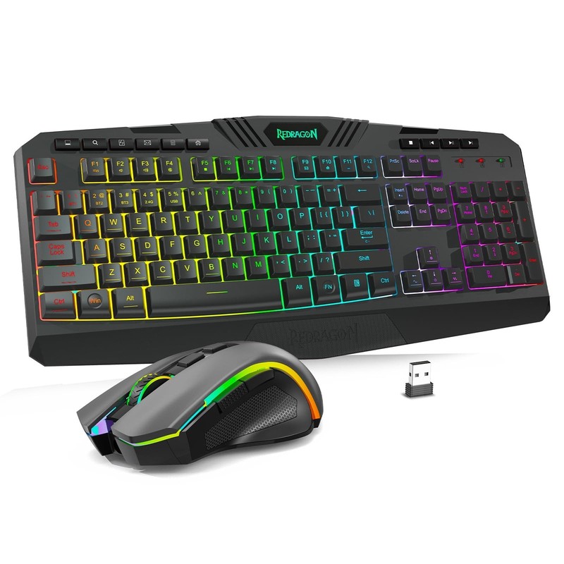 Redragon S101M-KS Gaming Keyboard and Mouse Wireless with Tri-Mode, RGB Keybo…