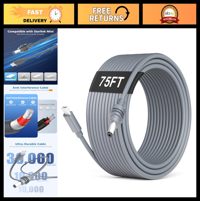 75FT Extra Long USB C to DC Power Cable, Waterproof 100W Charging Cable, 18AWG
