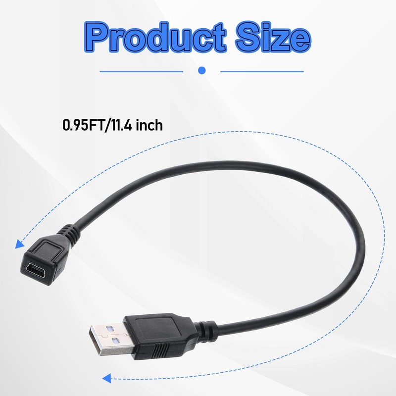 2 Pack 11.4 Inch 5 Pin Mini USB B Female to USB A Male Data Cable Adapter gallery