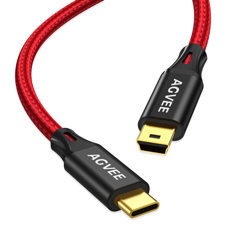 USB C to Mini USB Cable 5 Pin B Type Braided Data Charging OTG Cord 1ft Blue