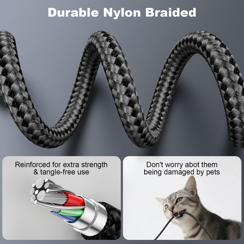 Coiled Car Carplay Charger Fast Charging，[2-Pack, 3Ft] Retractable Braid USB ... gallery